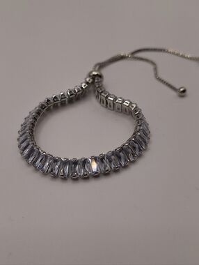 Baguette CZ Tennis Bracelet Adjustable Slider Silver Crystal Bracelet Elegant